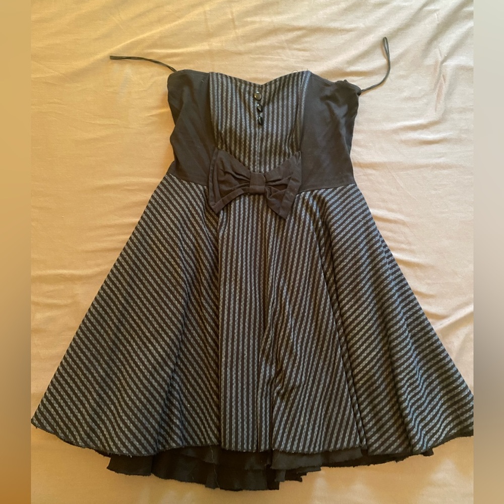 Rock Steady Strapless Pinstripe Mini Dress: Size, “L”